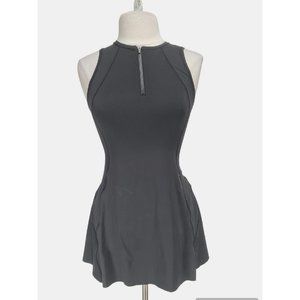 ATHELETA Women Size XS ACE Tennis Dress Black Flare Hem 1/4 Zip Sleeveless  181P